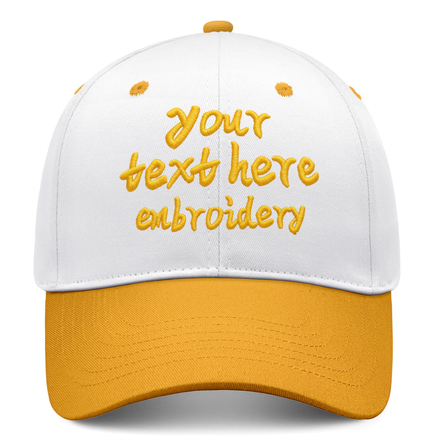 Vosoli White & Yellow Two-Tone Unisex Deep Bill Baseball Cap - Personal & Team Custom 3D Embroidery or Print Hat