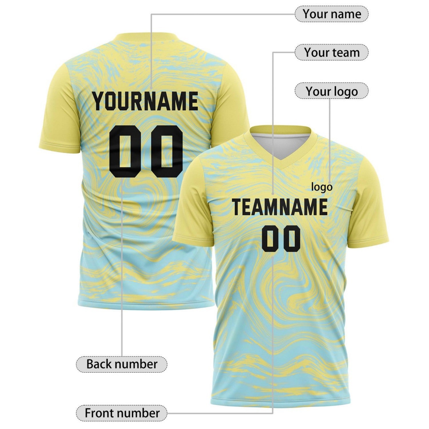 Custom Yellow & Aqua Marble Soccer Jersey for Teams & Individuals | Vosoli