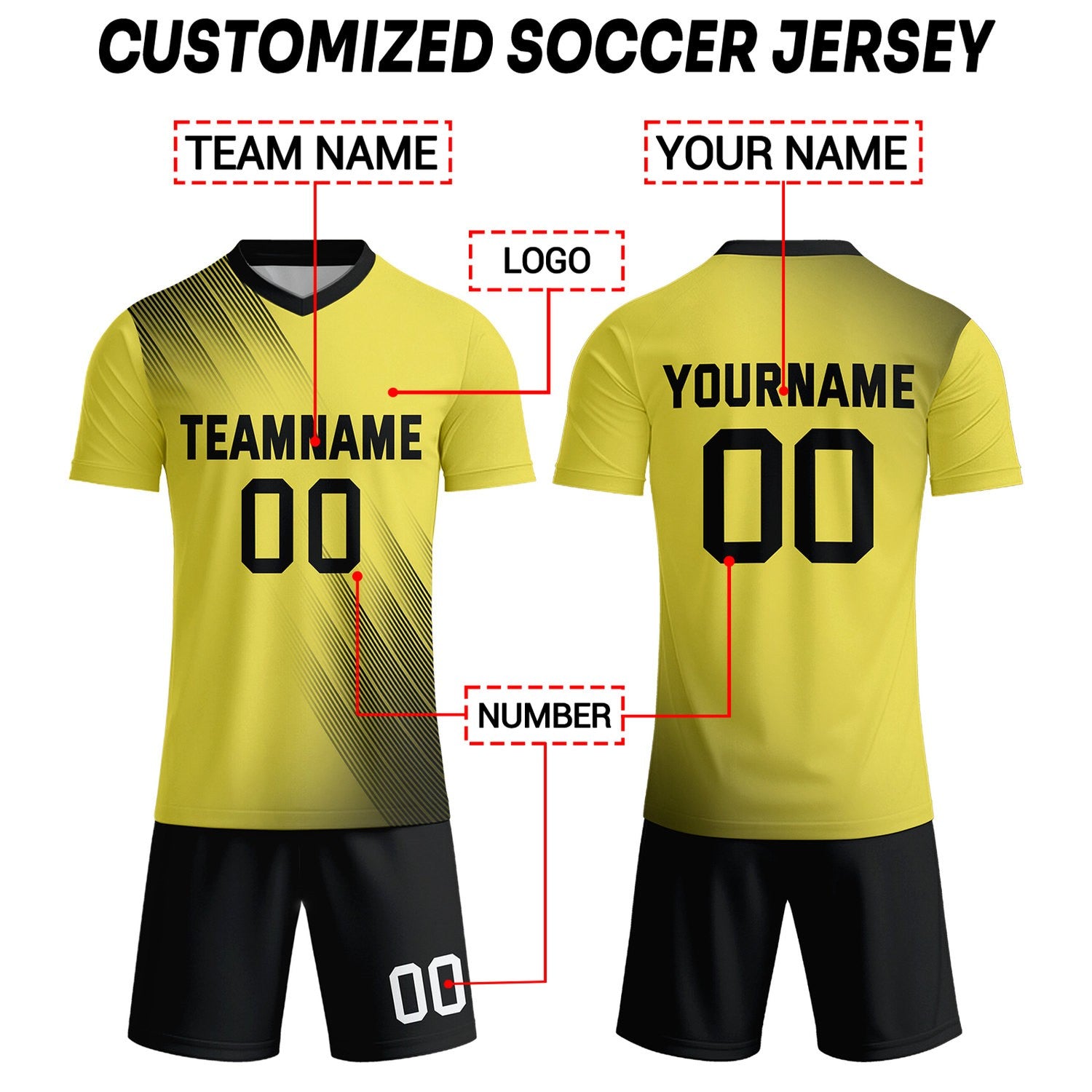 Custom Yellow & Black Stripe Soccer Uniform Set for Teams & Individuals | Vosoli