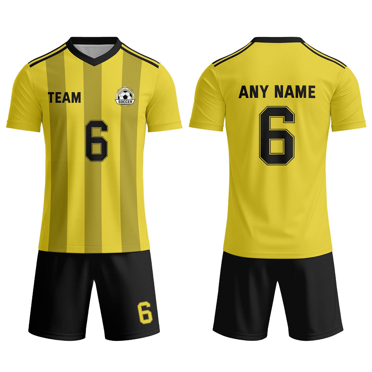 Custom Yellow & Black Striped Soccer Uniform Set for Teams & Individuals | Vosoli