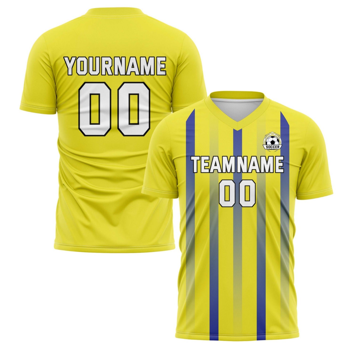 Custom Yellow & Blue Stripe Soccer Jersey - Personalized Team Name & Player Number for Matches | Vosoli
