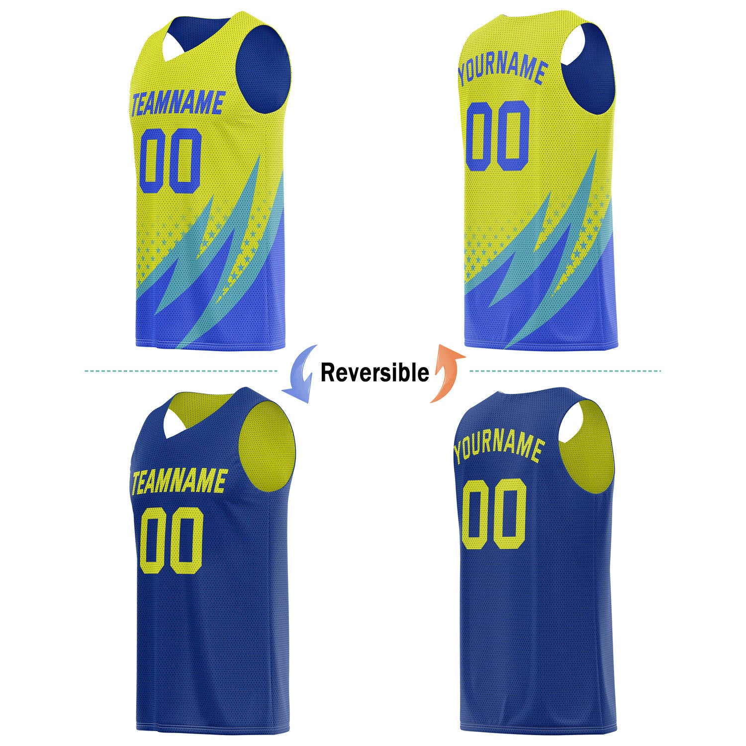 Custom Reversible Basketball Jersey for Individuals & Teams – Yellow, Blue & Teal | Vosoli