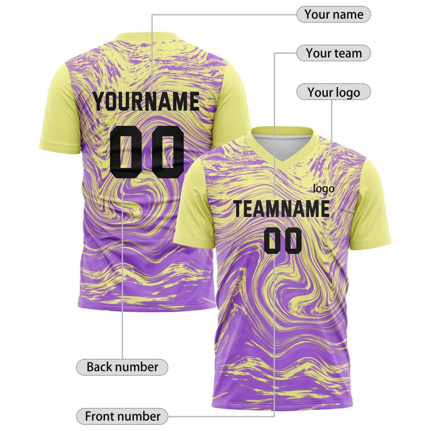 Custom Yellow & Purple Marble Gradient Soccer Jersey for Teams & Individuals | Vosoli