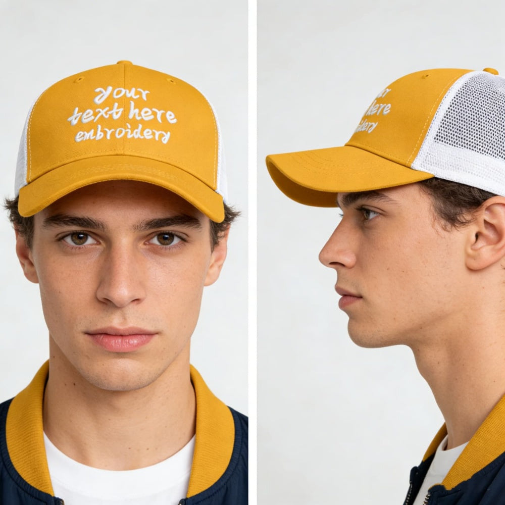 Vosoli Yellow White Mesh Trucker Cap - Custom Embroidered Personalized Hat