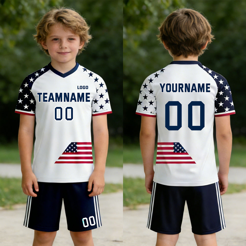 Custom Navy & Red Gradient USA Flag Soccer Jersey - Personalized Patriotic Team Kit