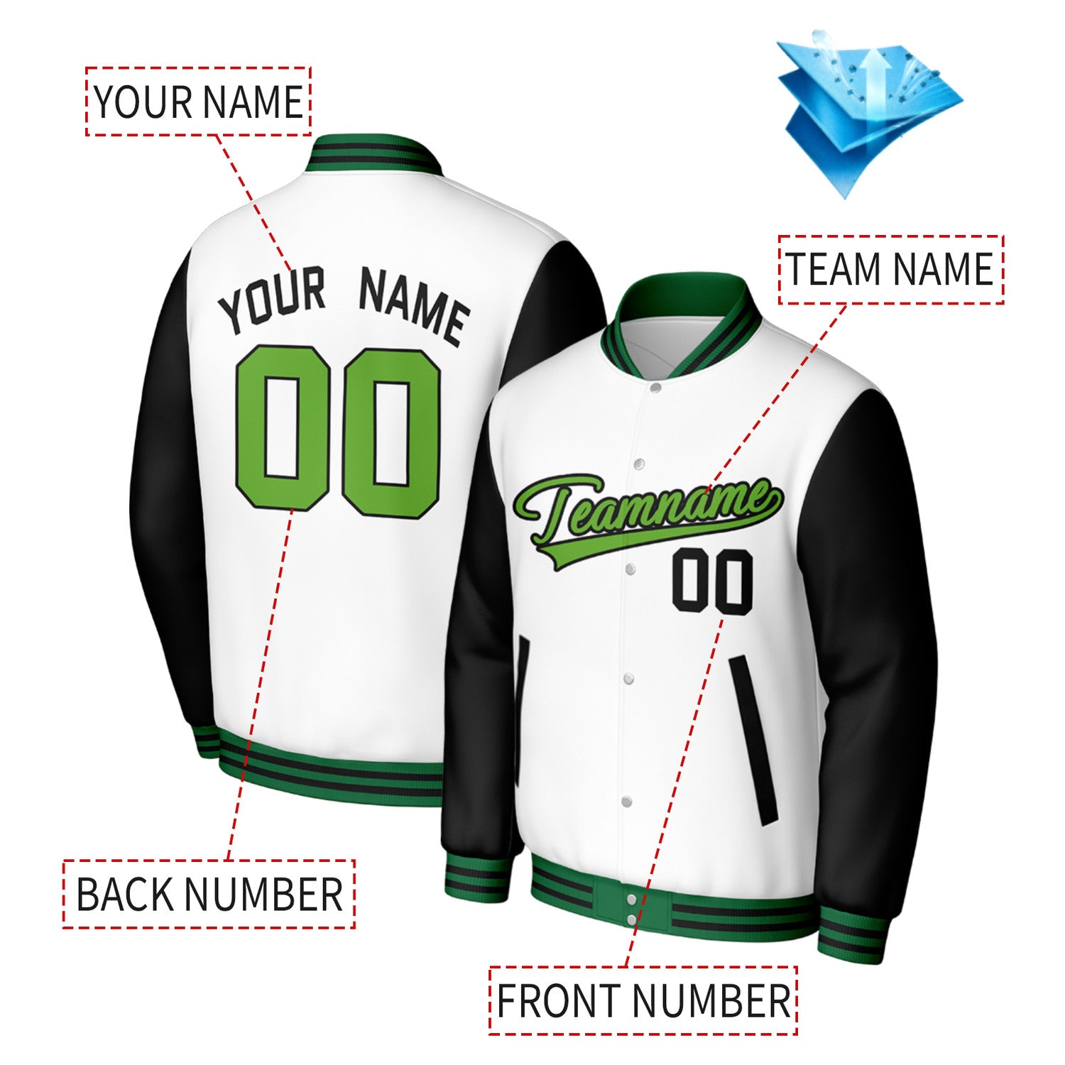 Custom White & Black Varsity Baseball Jacket | Personalized Jacket with Stitched Name & Number for Adult & Youth