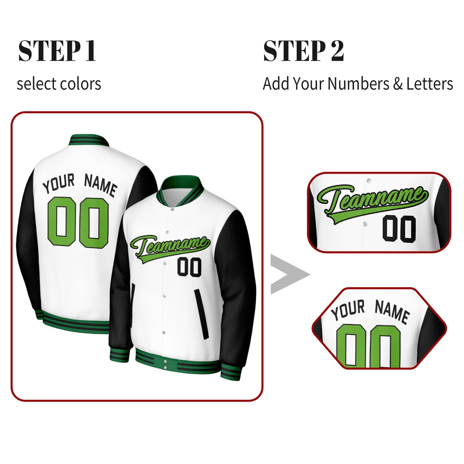 Custom White & Black Varsity Baseball Jacket | Personalized Jacket with Stitched Name & Number for Adult & Youth