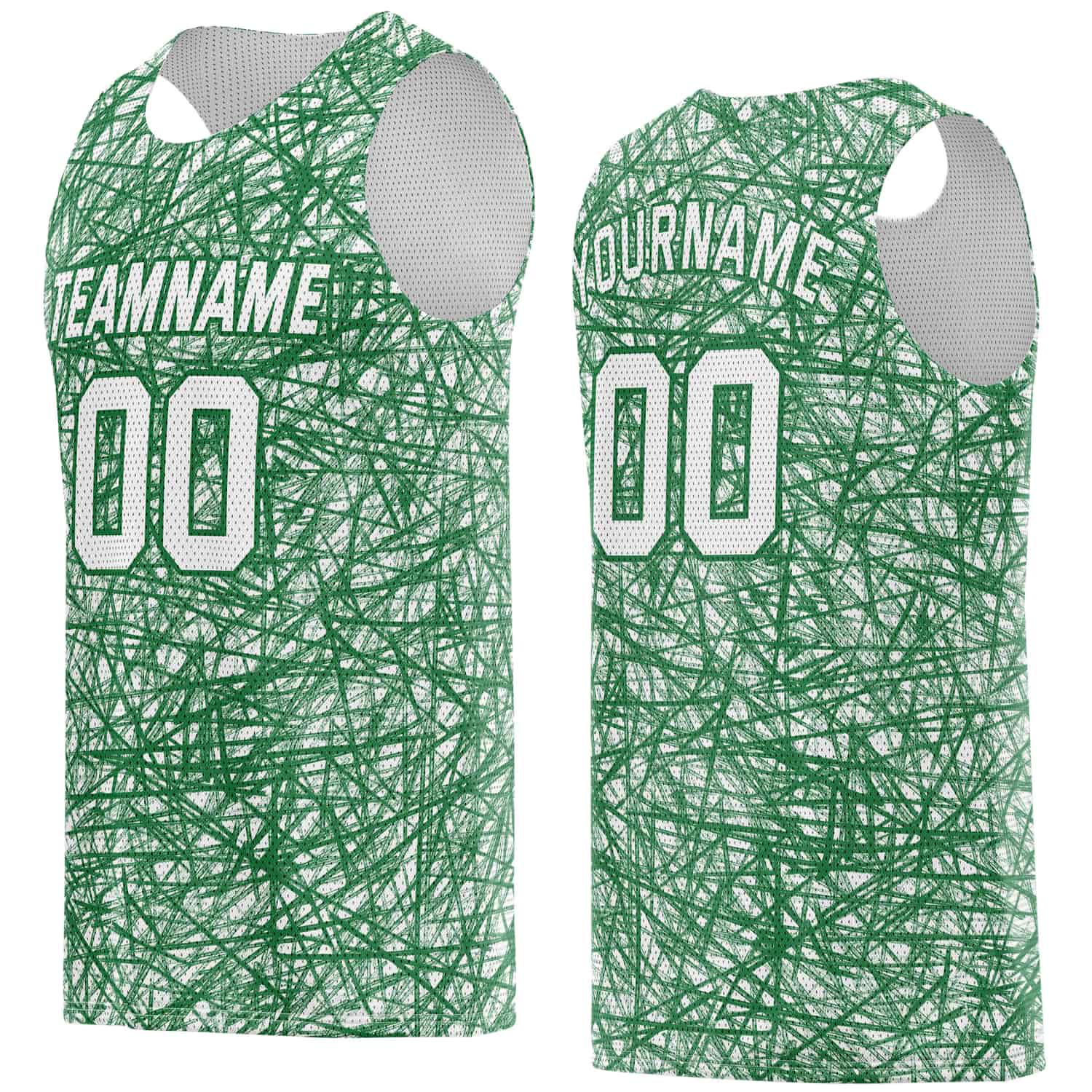 Custom White & Green Sketch Pattern Basketball Jersey - Personalized Team Name, Number & LOGO | Vosoli