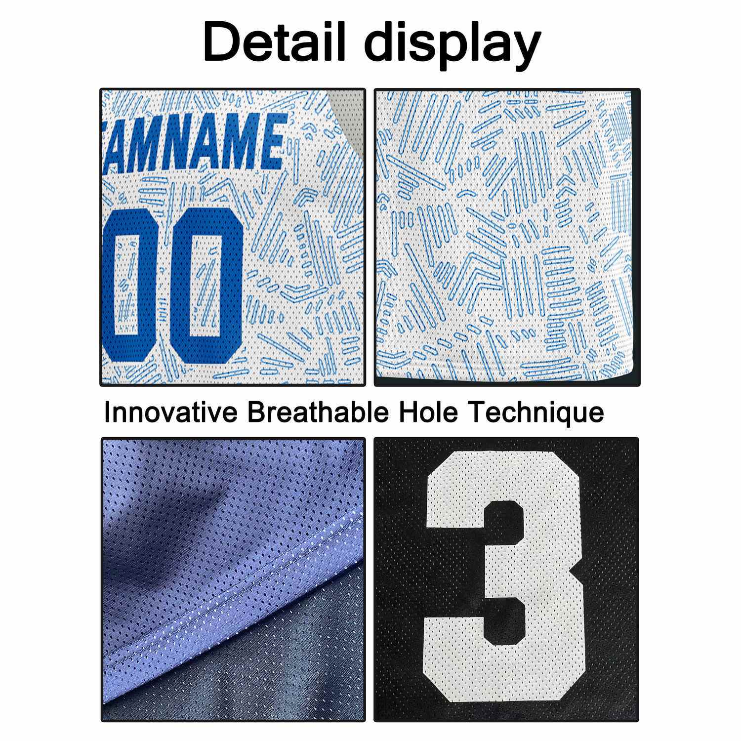 Custom White & Light Blue Texture Pattern Basketball Jersey - Personalized Team Name, Number & LOGO | Vosoli