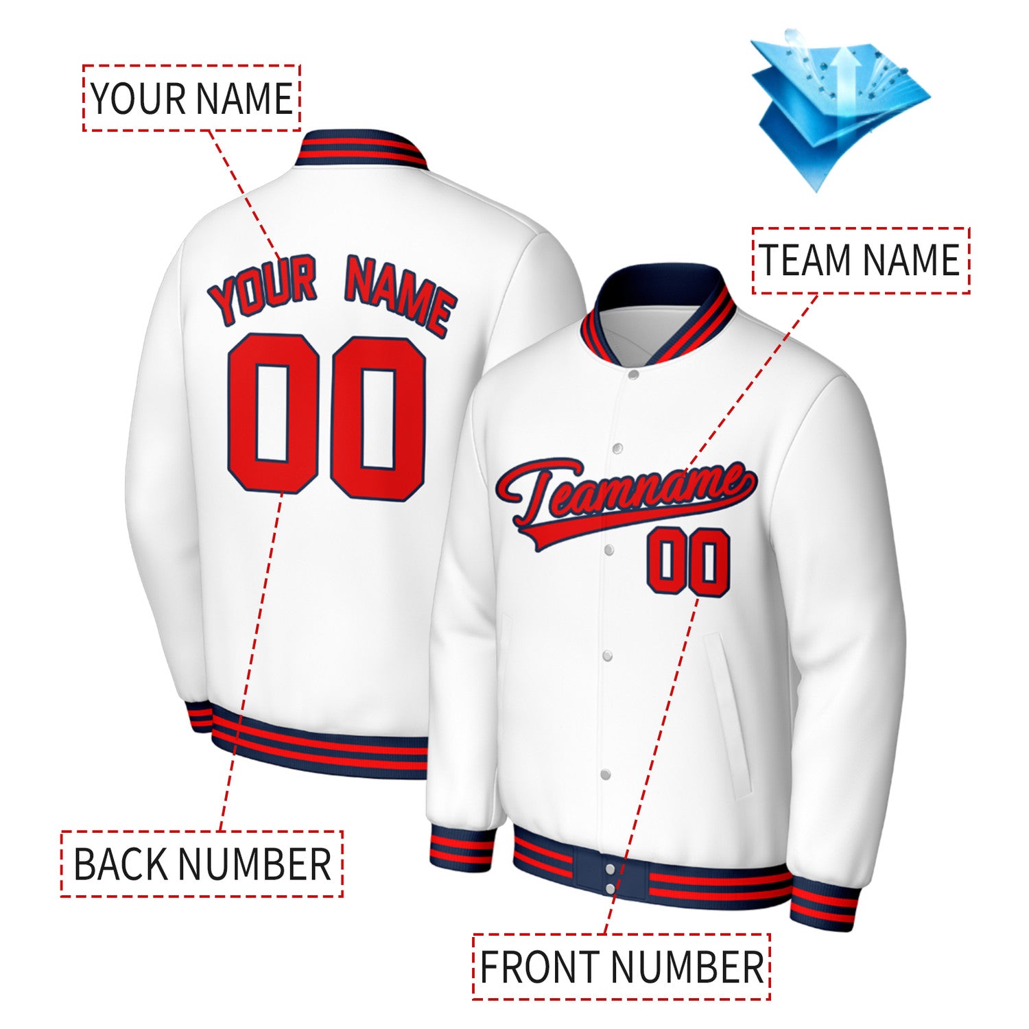 Custom White & Red Baseball Jacket | Personalized Letterman Jacket with Stitched Name & Number for Adult & Youth