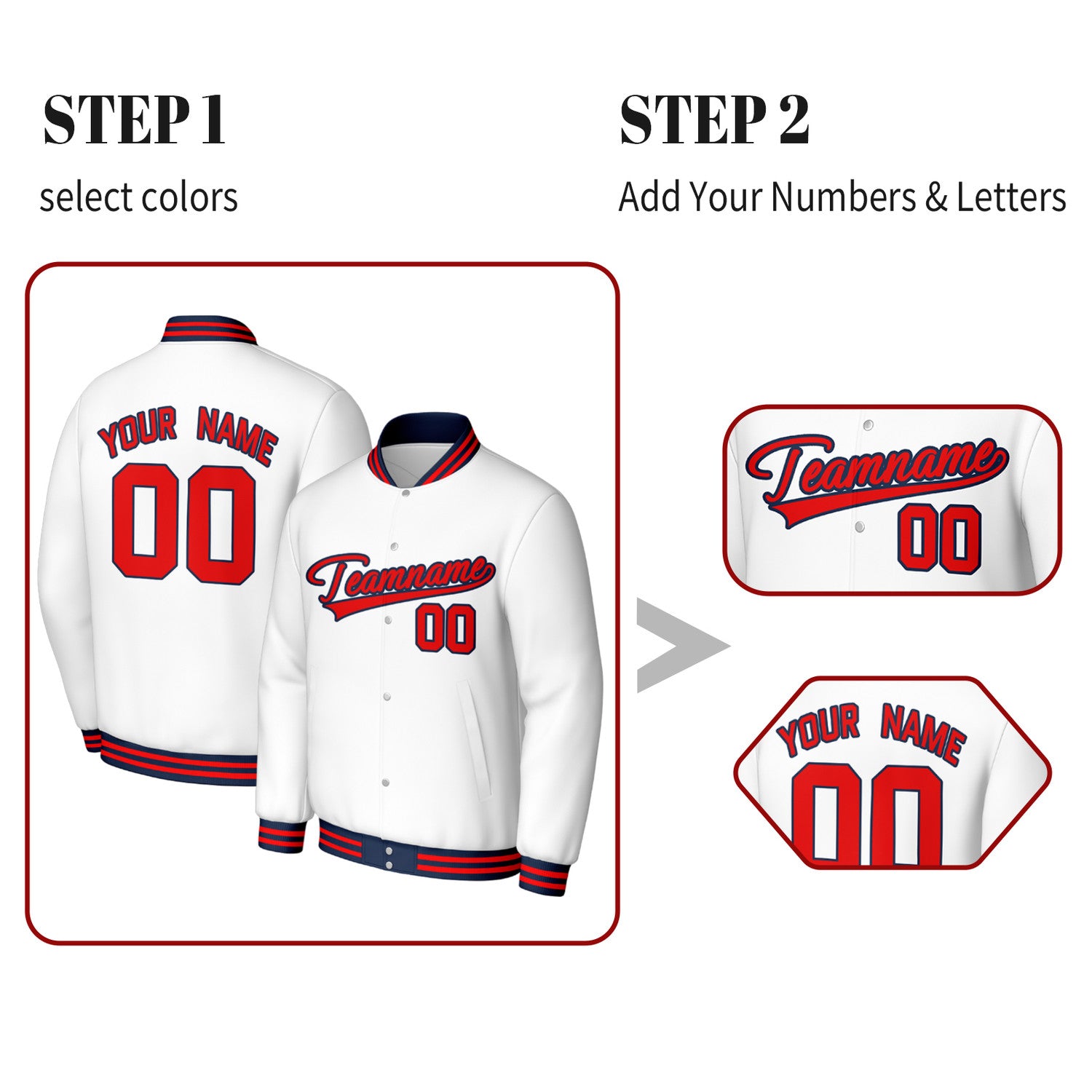 Custom White & Red Baseball Jacket | Personalized Letterman Jacket with Stitched Name & Number for Adult & Youth