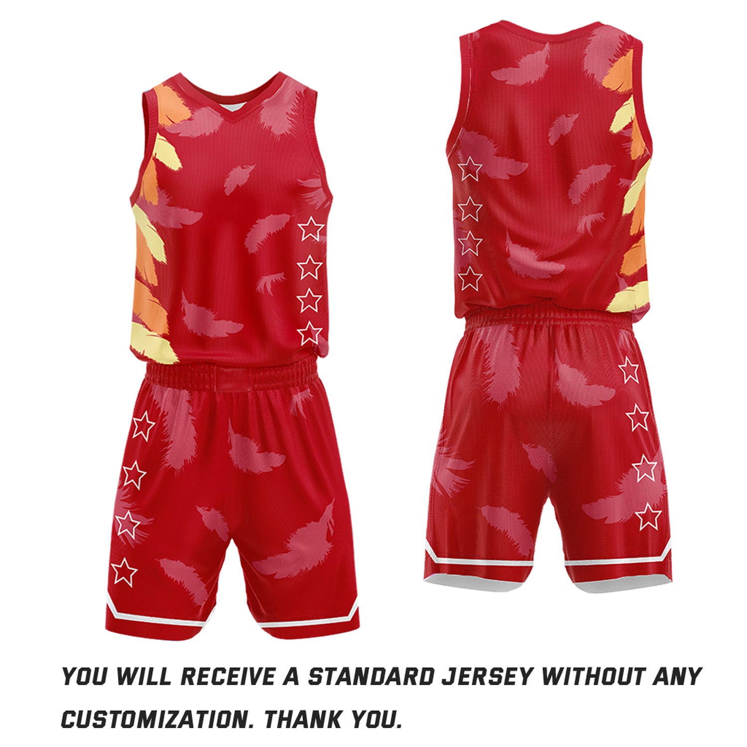 Custom Basketball Jerseys and Shorts Set | Red Feather V-Neck Sublimated Team Uniform