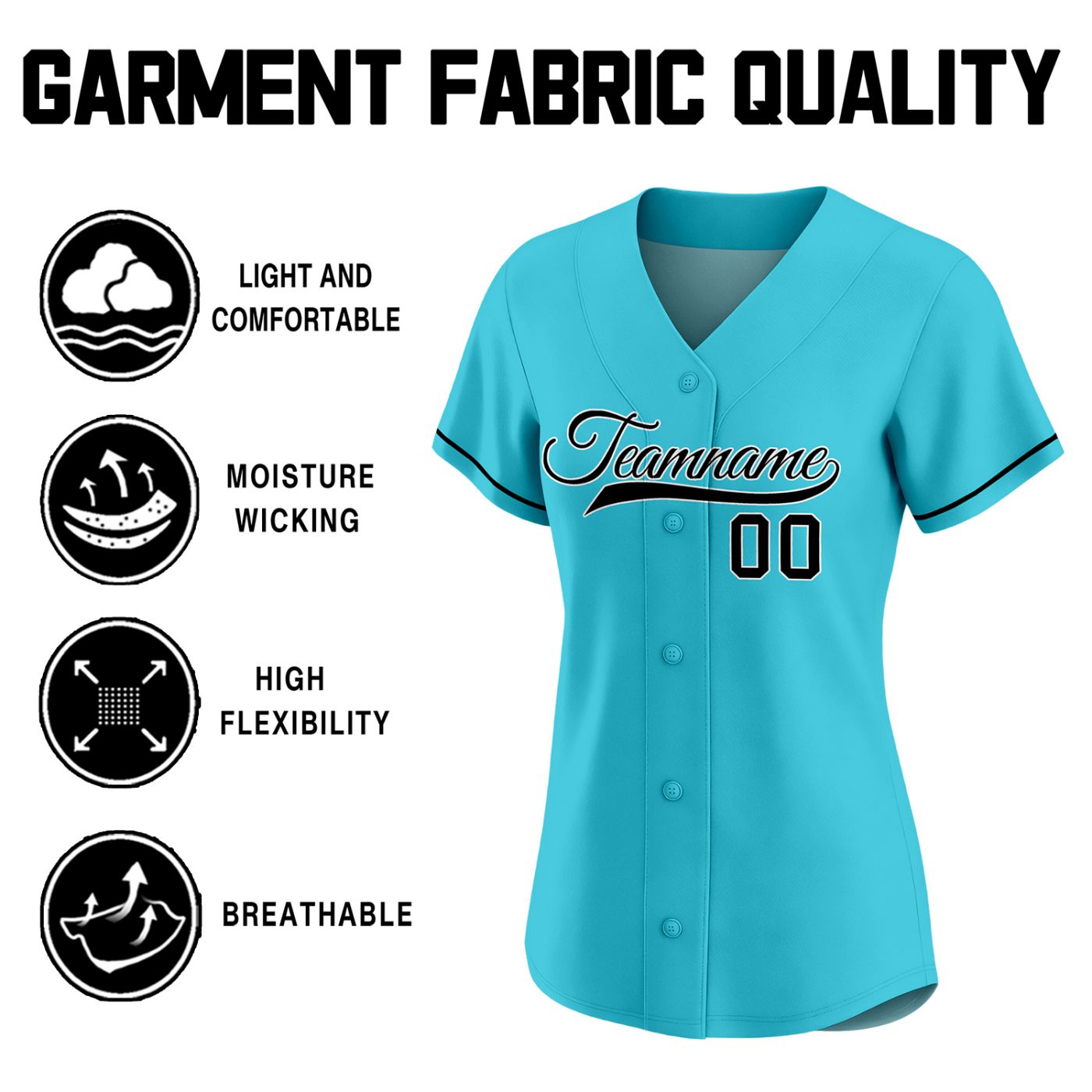 Women's Custom Cyan Baseball Jersey - Personalized Team Softball Shirt