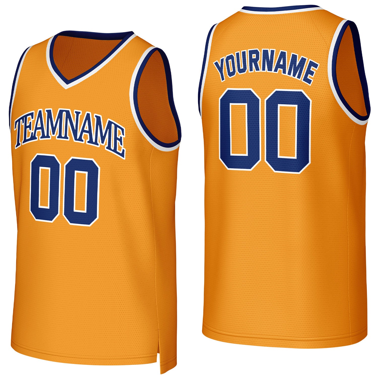 Custom orange-navy blue mesh basketball jersey with logo, personalized name & number, team uniform for men women youth game practice - Vosoli