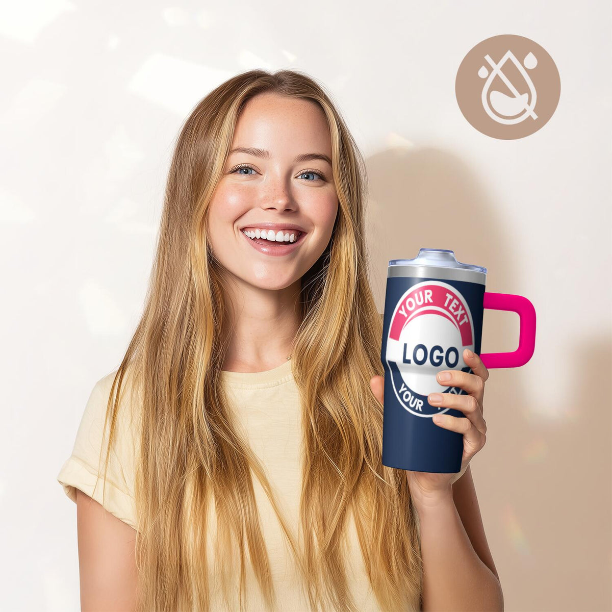 20oz Customizable Stainless Steel Tumbler with Handle & Straw - Personalized Navy Blue Pink Cup for Sports Fans & Daily Use