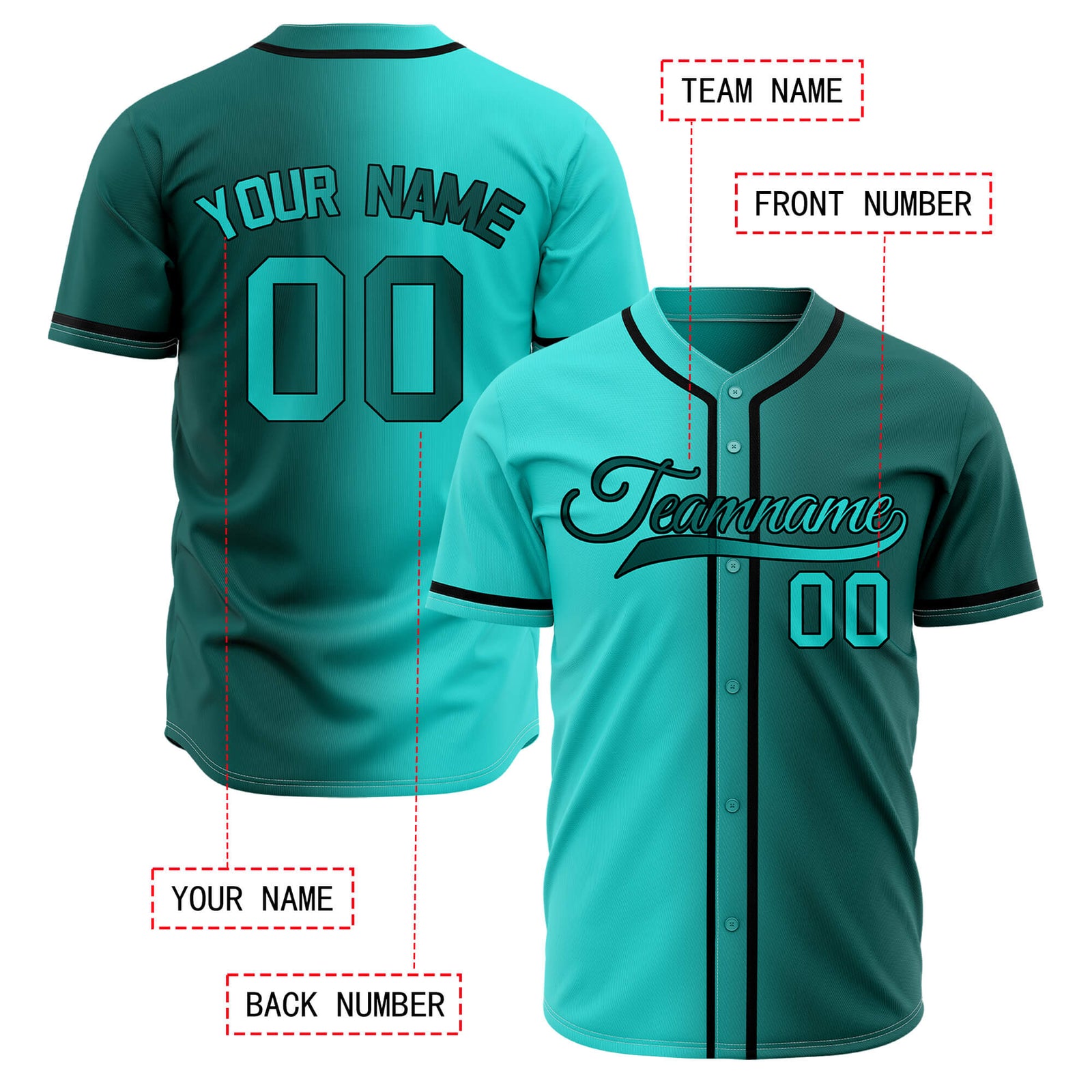 Custom Turquoise Split Baseball Jersey - Personalized Name & Number for Team & Fans