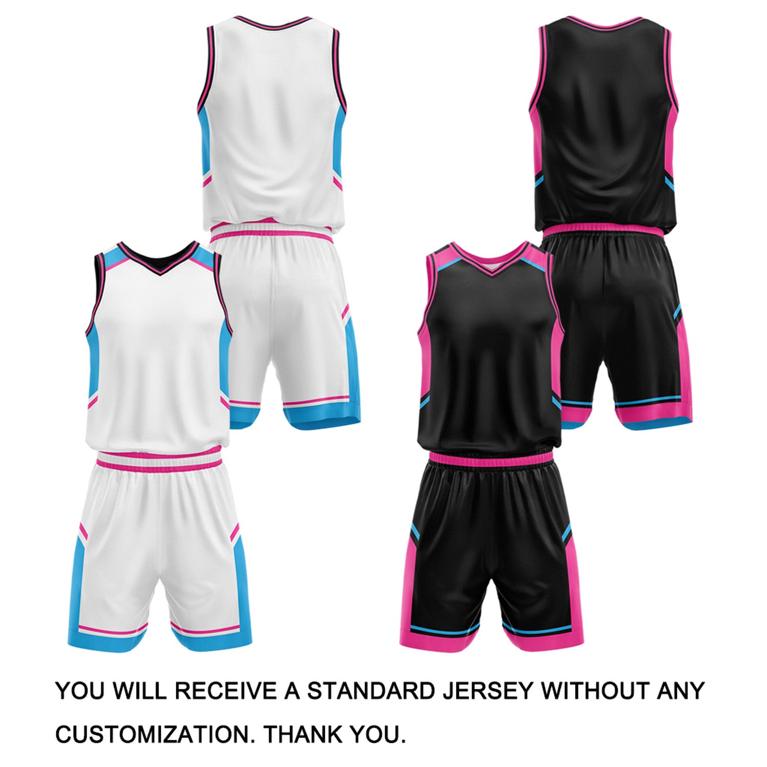 Custom Reversible Basketball Uniform Set | White & Black V-Neck Sleeveless Jersey & Athletic Shorts
