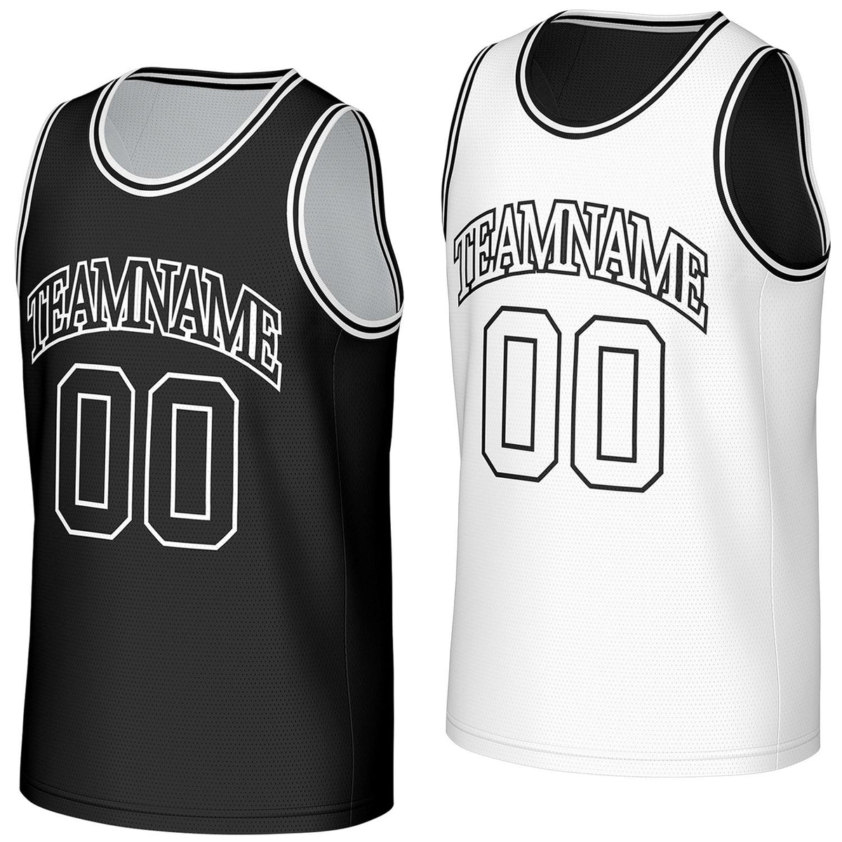 90s style basketball jerseys black white reversible by Vosoli, personalized team name, number &amp; logo, breathable mesh dual sided basketball jersey for team games