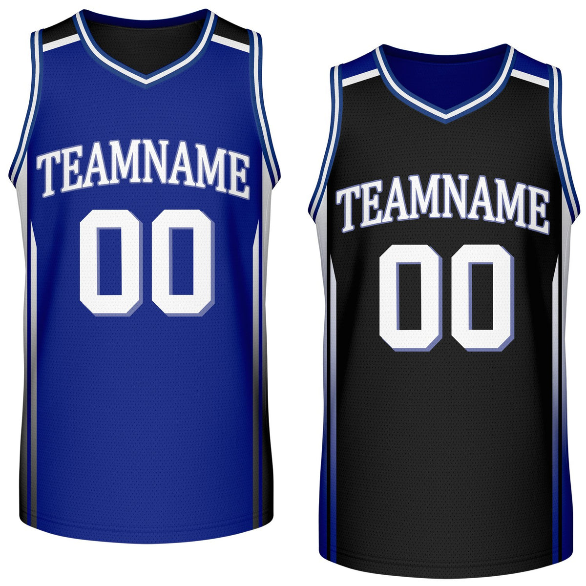 Custom reversible blue black basketball jersey, personalized team name number logo breathable mesh sports top for men women youth game practice wear - Vosoli
