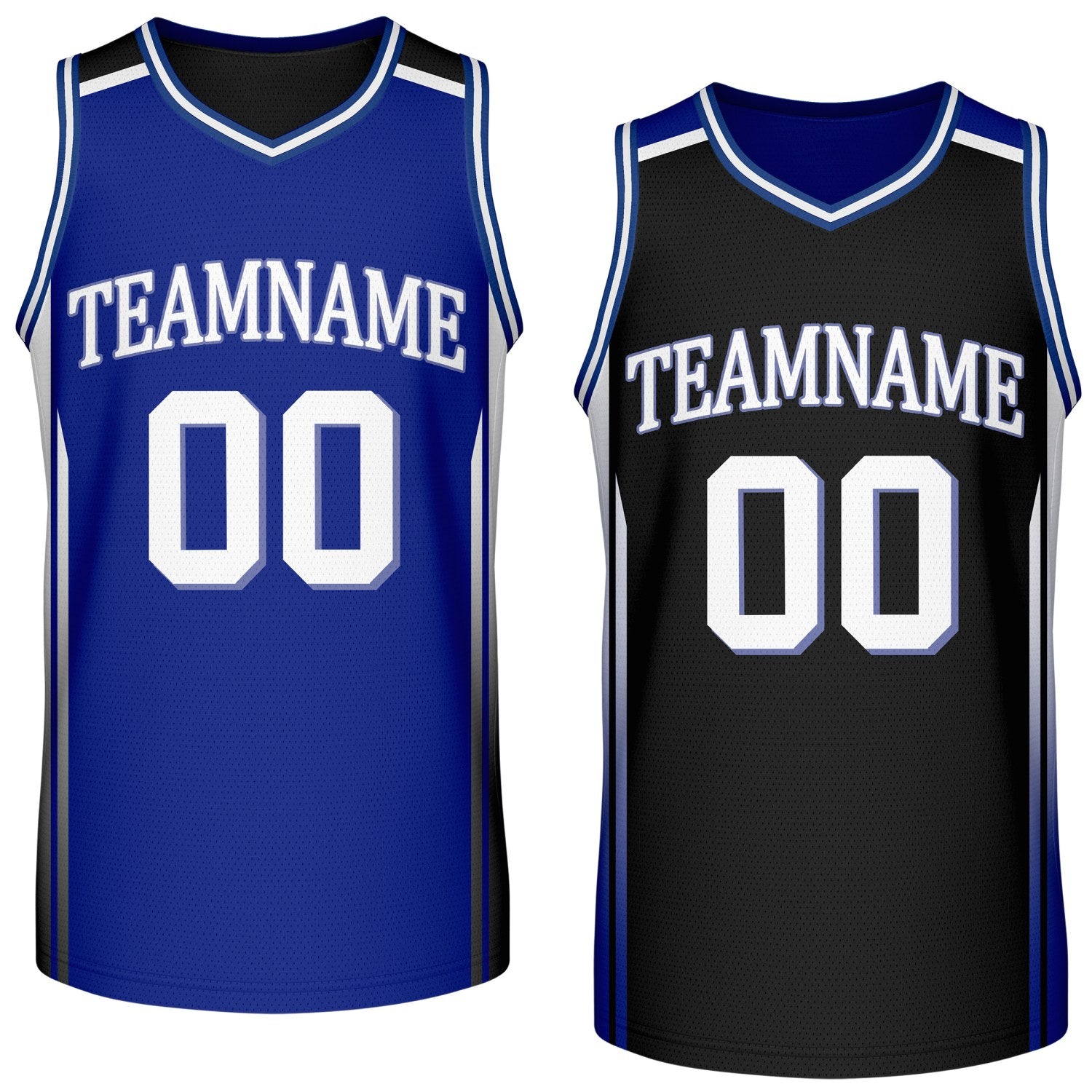 Custom reversible blue black basketball jersey, personalized team name number logo breathable mesh sports top for men women youth game practice wear - Vosoli