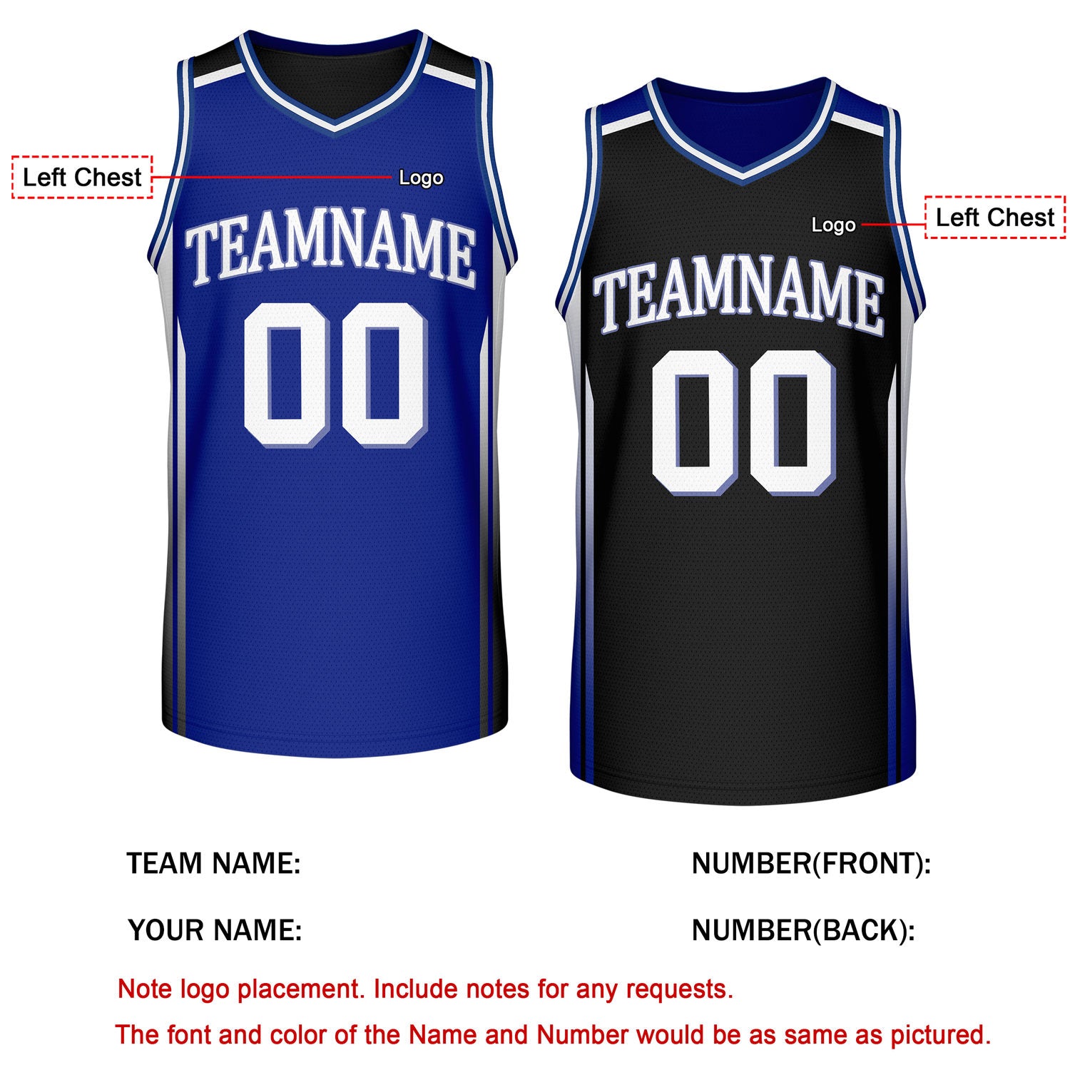 Custom Reversible Blue Black Basketball Jersey | Personalized Team Jersey | Vosoli