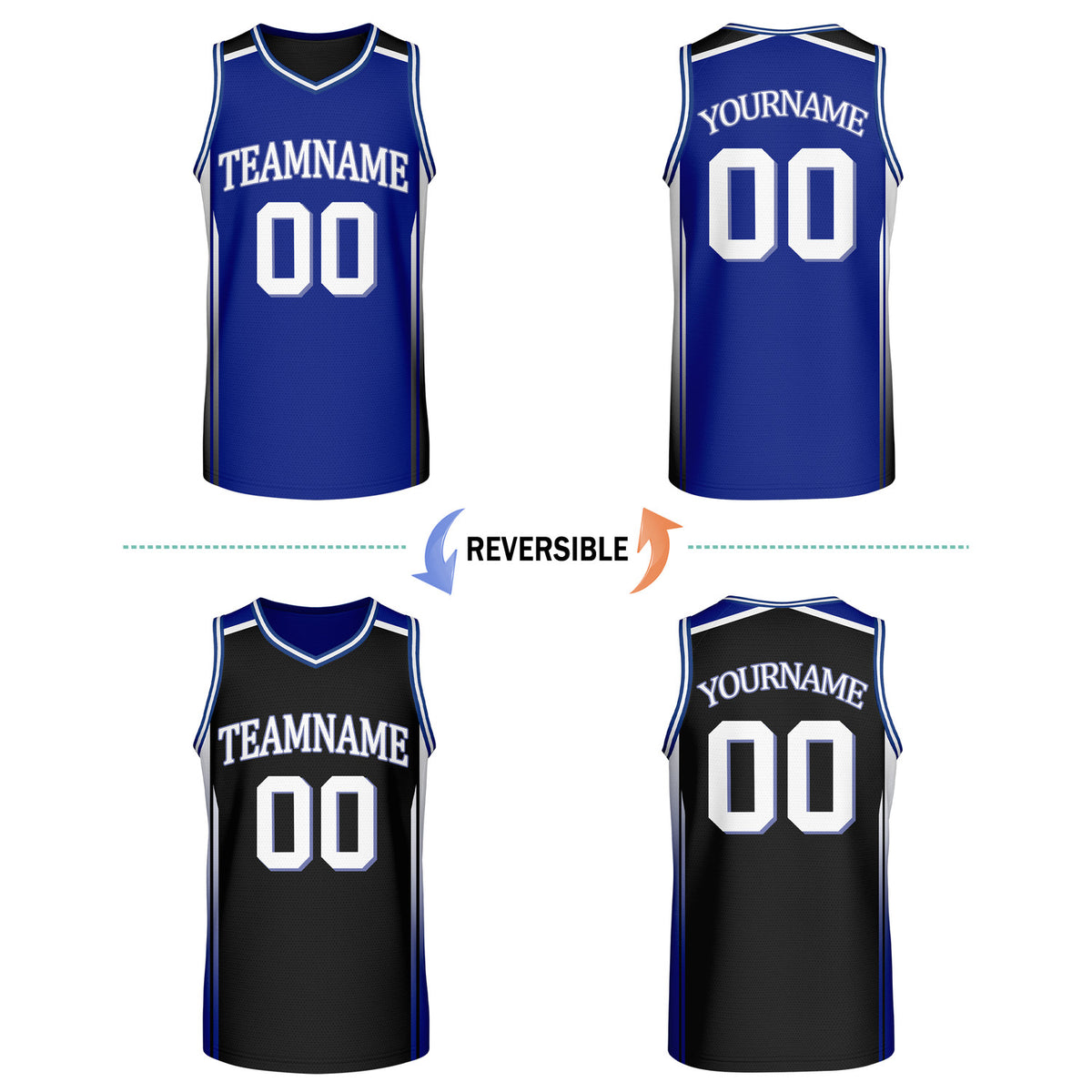 Custom Reversible Blue Black Basketball Jersey | Personalized Team Jersey | Vosoli