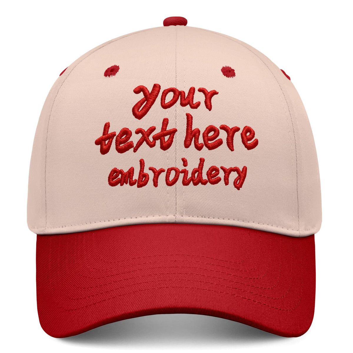 Vosoli Sand & Red Color-Block Deep Bill Baseball Cap - Unisex Custom 3D Embroidery or Print Hat