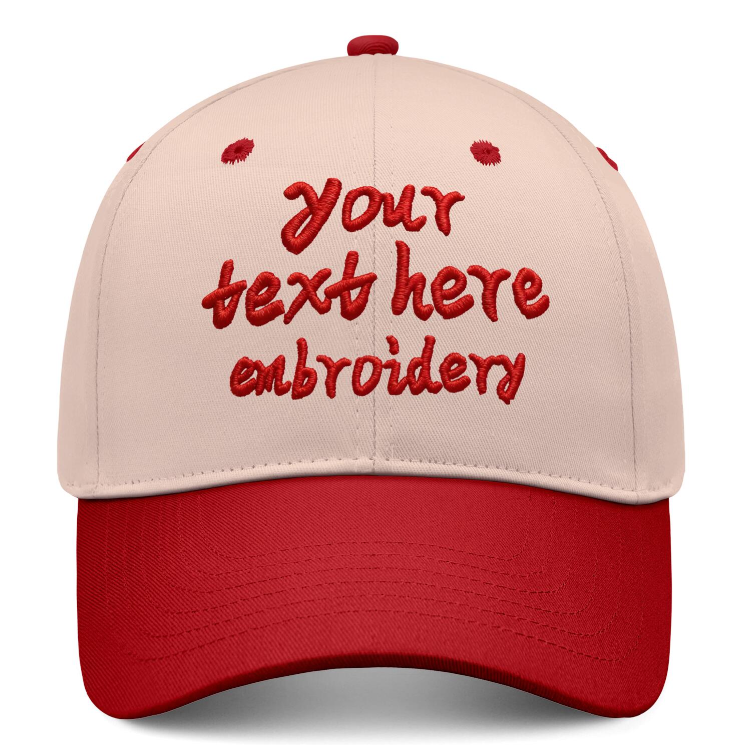 Vosoli Sand & Red Color-Block Deep Bill Baseball Cap - Unisex Custom 3D Embroidery or Print Hat