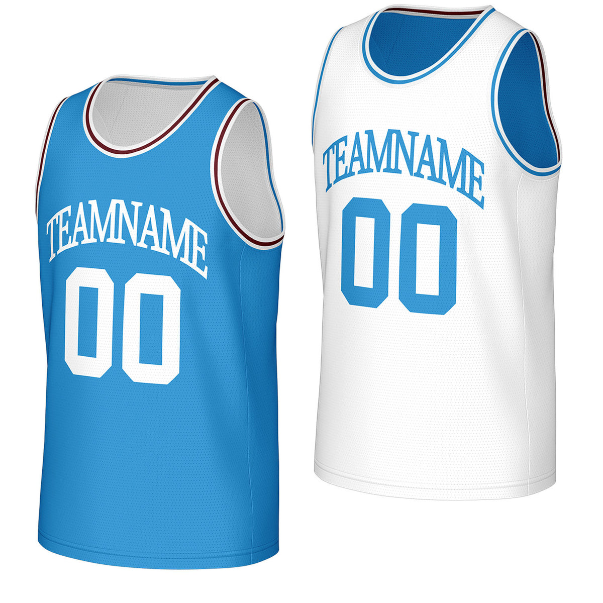 adult rec basketball jerseys lightblue white reversible by Vosoli, personalized team name, number &amp; logo, breathable mesh dual sided basketball jersey for adult rec team games