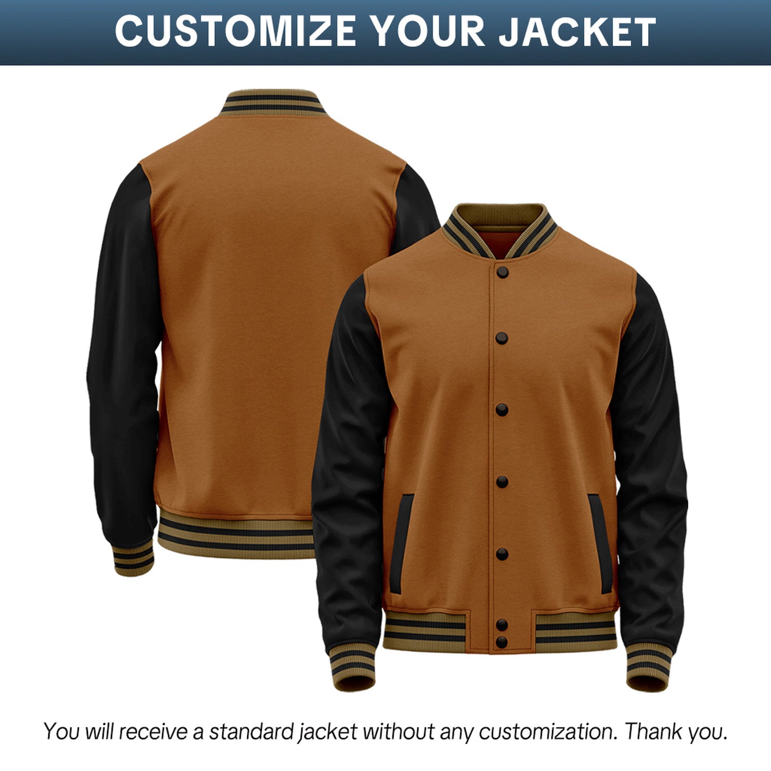 Custom Brown & Black Two-Tone Varsity Jacket | Personalized Baseball Bomber with Name, Number & Logo