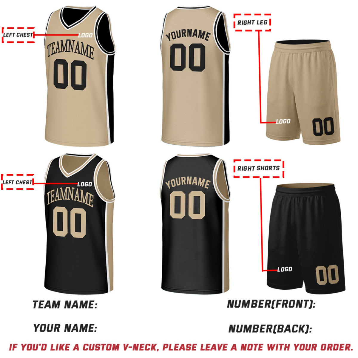 Custom Khaki & Black Reversible Basketball Jersey And Shorts Set | Personalized Team Uniforms for Adult & Youth