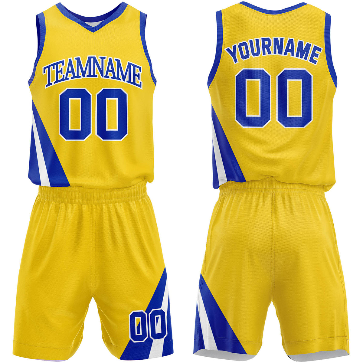 Basketball team bulk order yellow‑blue by Vosoli, personalized team name, number & logo, breathable mesh fabric for team bulk order match‑ready basketball uniforms