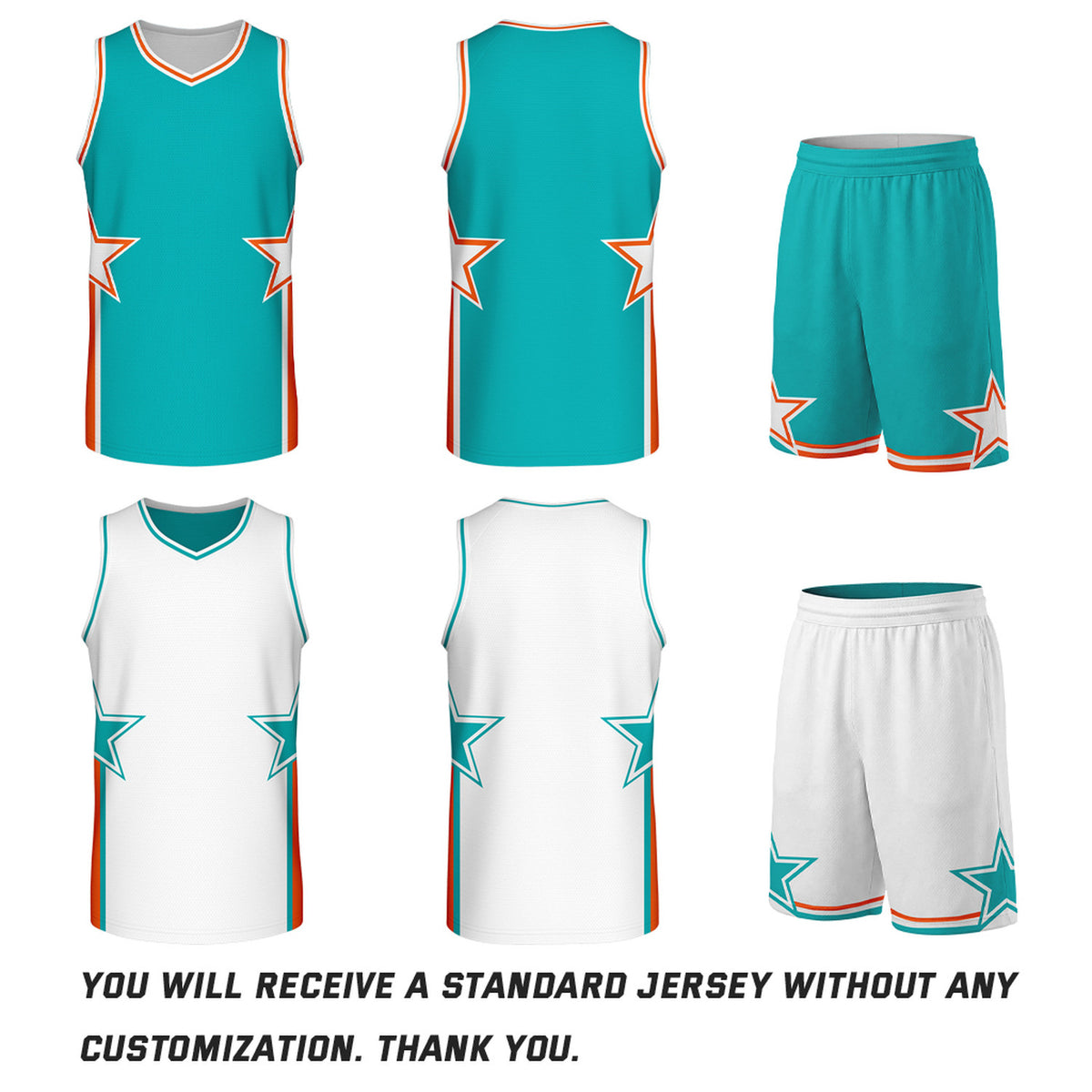 Custom Teal & White Star Reversible Basketball Uniform Set | Breathable Mesh Jersey & Shorts