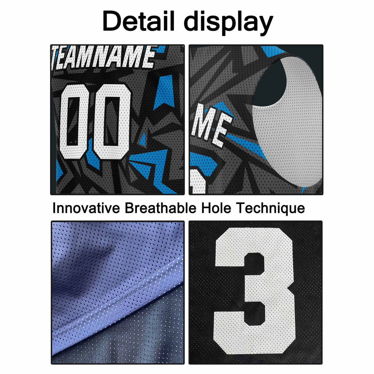 Custom Black & Blue Geo Pattern Basketball Jersey - Personalized Team Name, Number & LOGO | Vosoli