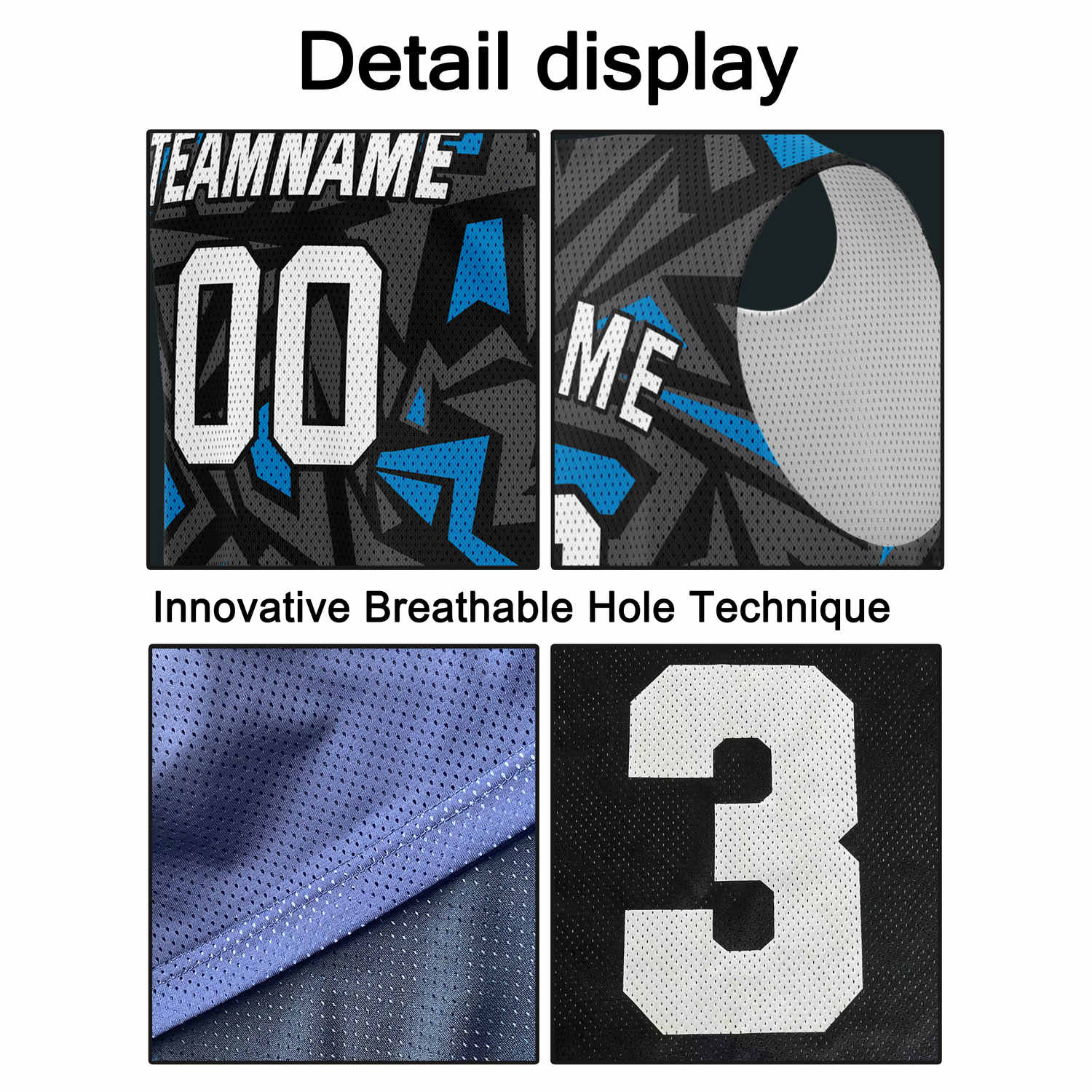 Custom Black & Blue Geo Pattern Basketball Jersey - Personalized Team Name, Number & LOGO | Vosoli