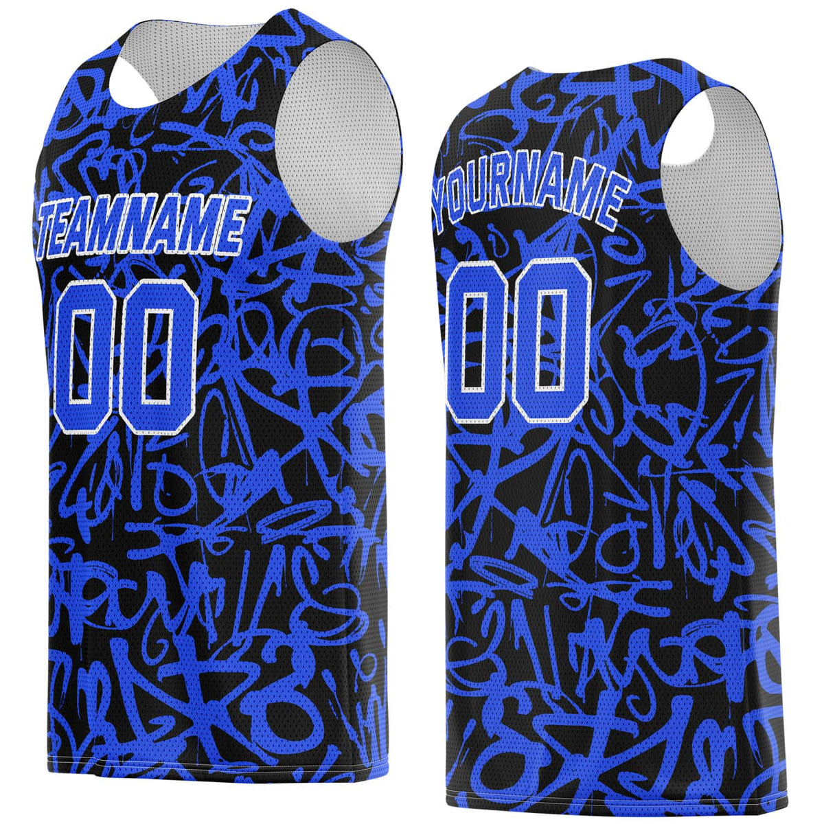 Custom Black &amp; Blue Graffiti Basketball Jersey - Personalized Team Name, Number &amp; LOGO | Vosoli