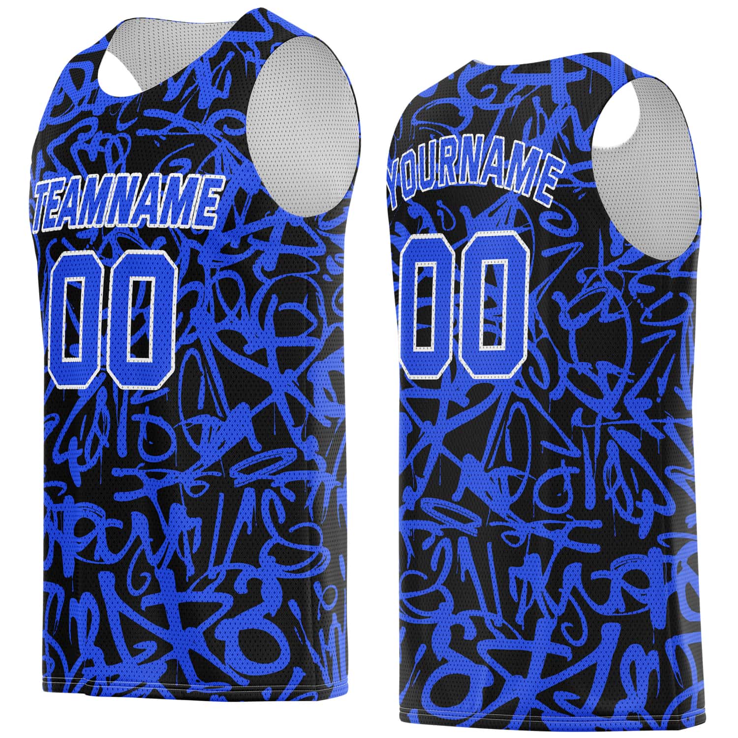 Custom Black & Blue Graffiti Basketball Jersey - Personalized Team Name, Number & LOGO | Vosoli