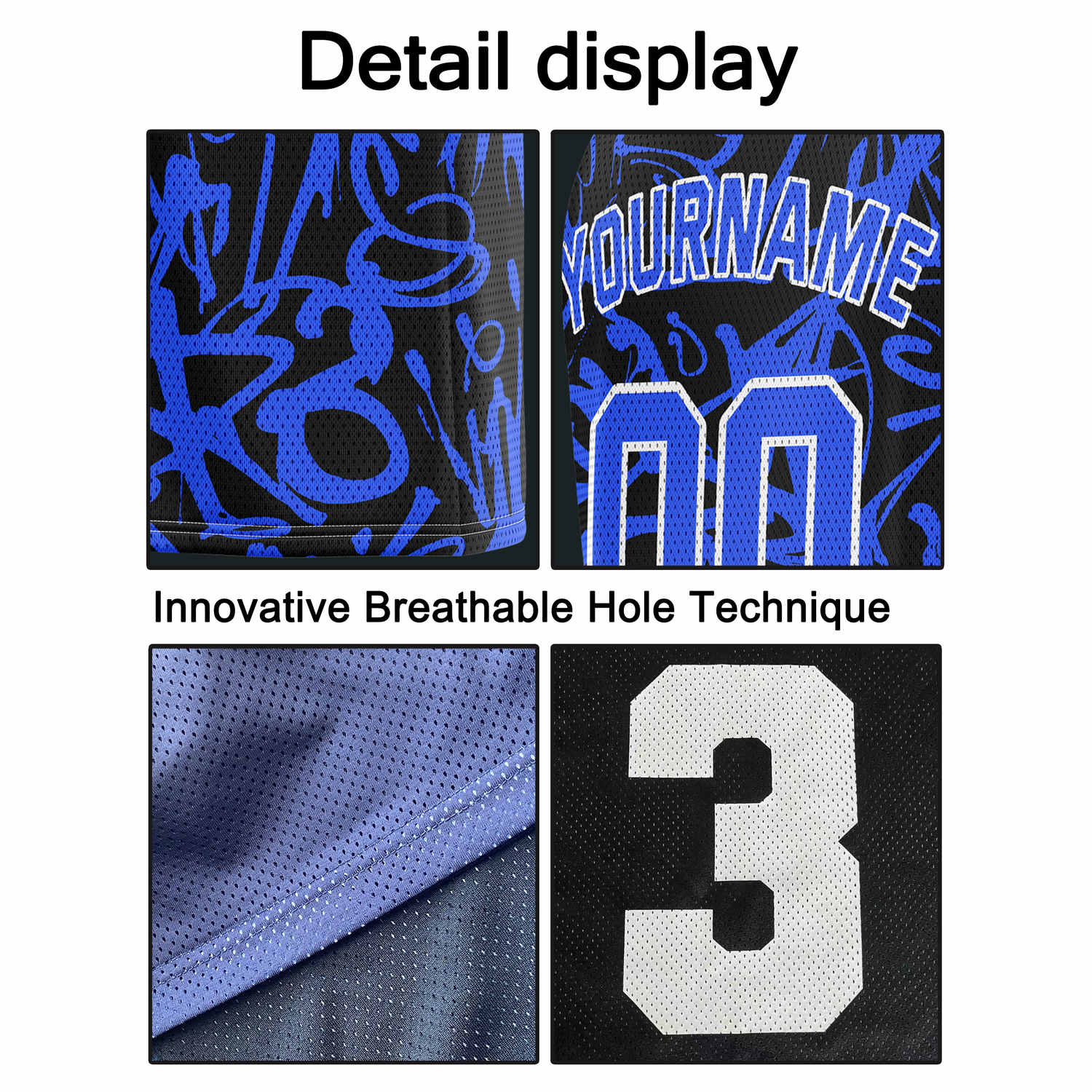 Custom Black & Blue Graffiti Basketball Jersey - Personalized Team Name, Number & LOGO | Vosoli
