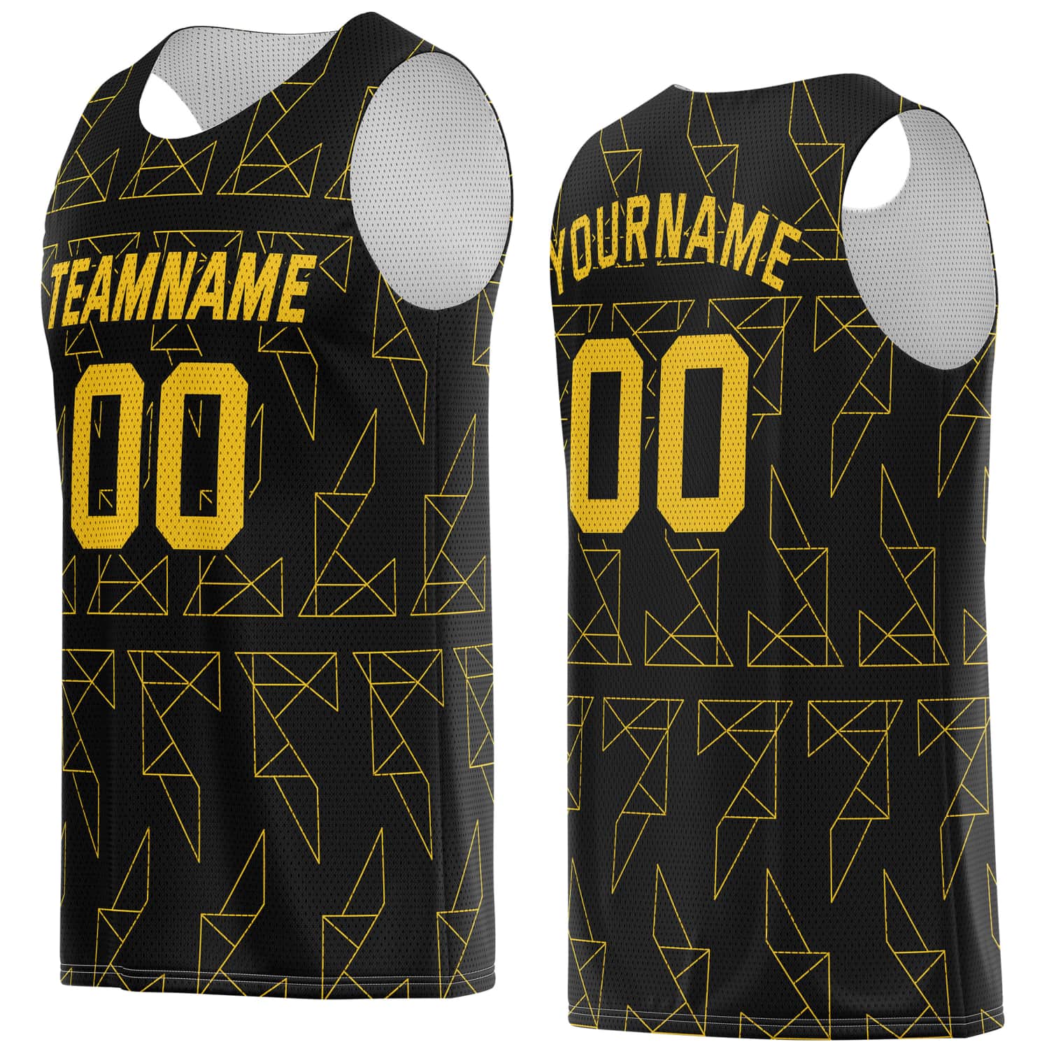 Custom Black & Gold Geo Line Pattern Basketball Jersey - Personalized Team Name, Number & LOGO | Vosoli
