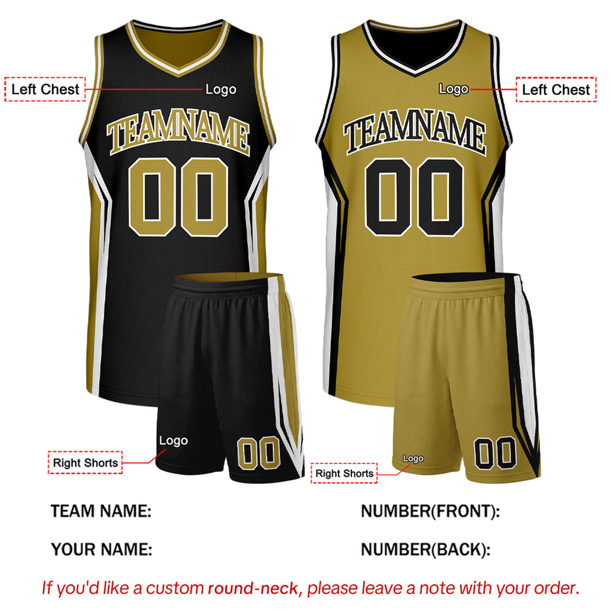 Custom Black & Gold Two Sided Basketball Uniform Set | Personalized Team Uniforms for Adult & Youth