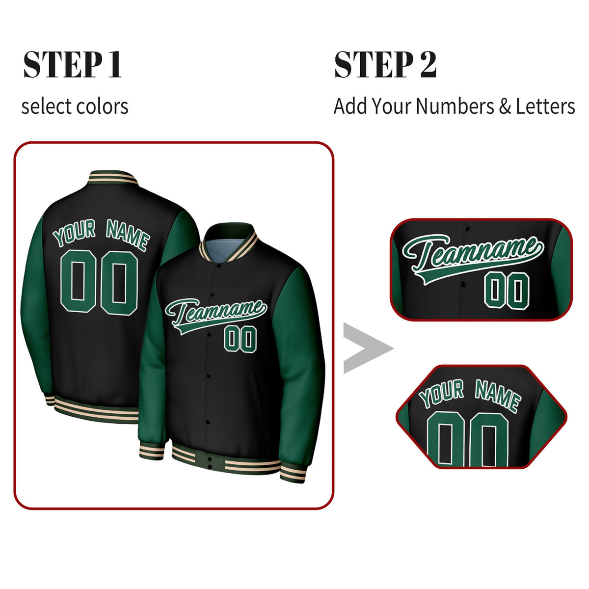 Custom Black & Green Baseball Jacket | Personalized Letterman Jacket with Stitched Name & Number for Adult & Youth