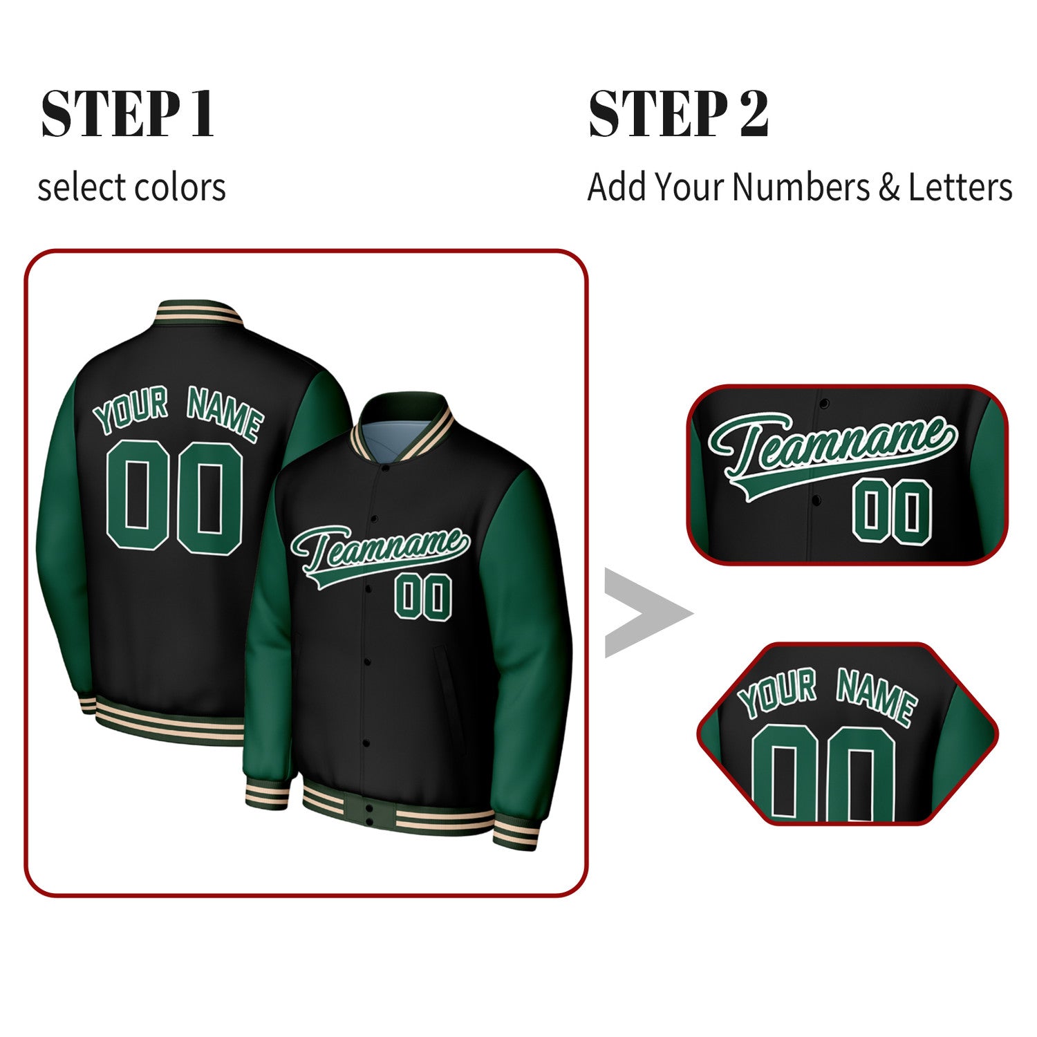 Custom Black & Green Baseball Jacket | Personalized Letterman Jacket with Stitched Name & Number for Adult & Youth