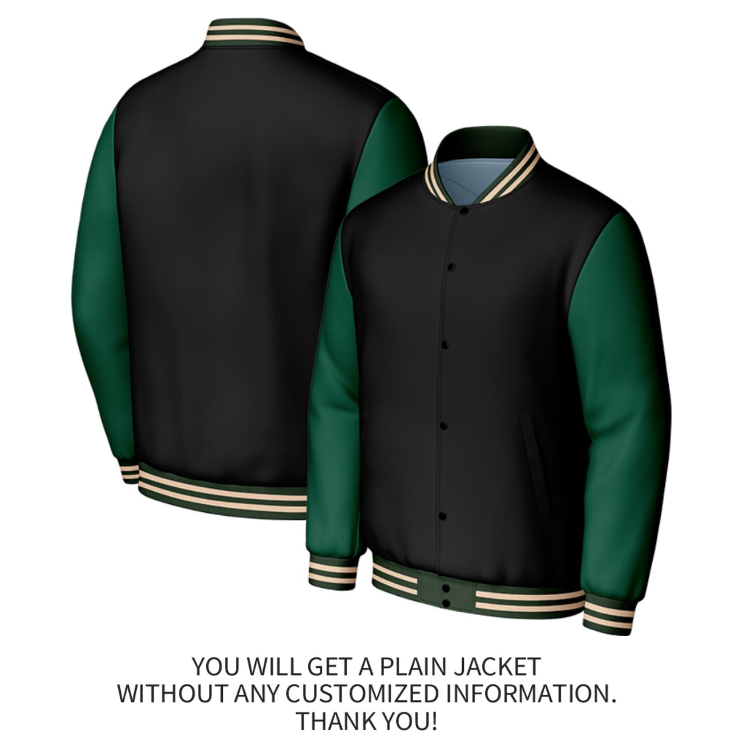 Custom Black & Green Baseball Jacket | Personalized Letterman Jacket with Stitched Name & Number for Adult & Youth