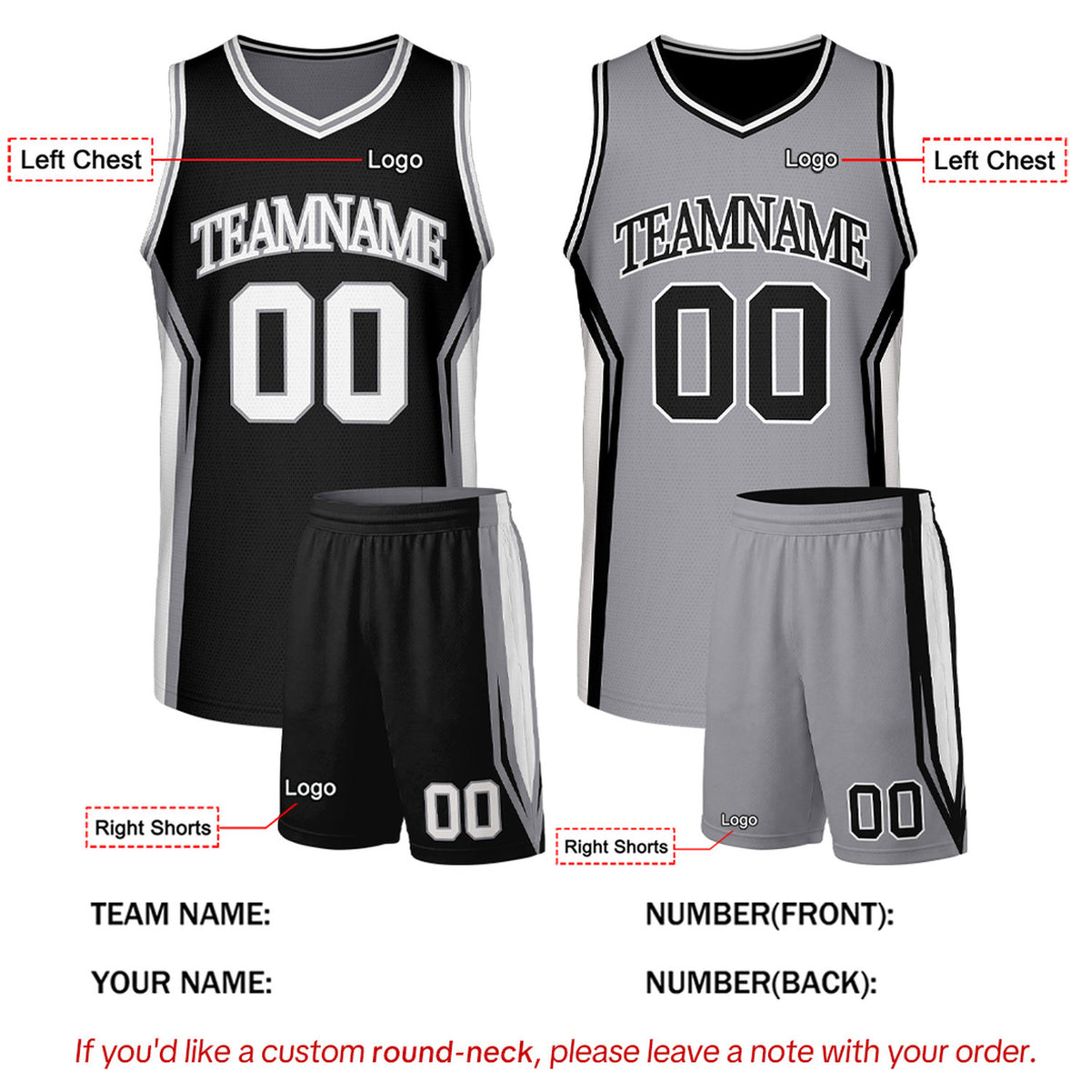 Custom Black & Grey Two Sided Basketball Uniform Set | Personalized Team Uniforms for Adult & Youth