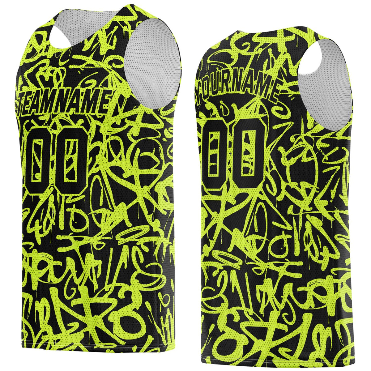 Custom Black &amp; Neon Yellow Graffiti Basketball Jersey - Personalized Team Name, Number &amp; LOGO | Vosoli