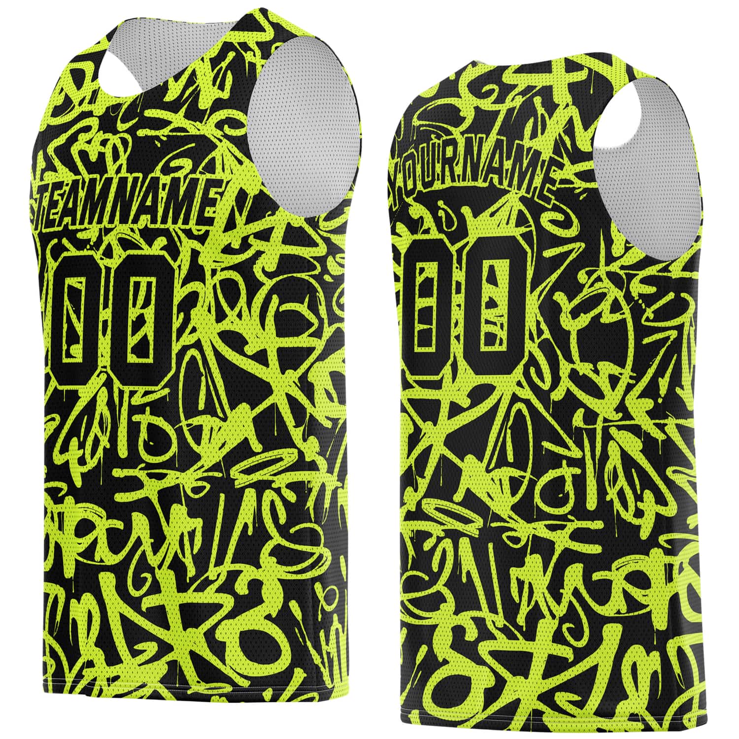 Custom Black & Neon Yellow Graffiti Basketball Jersey - Personalized Team Name, Number & LOGO | Vosoli