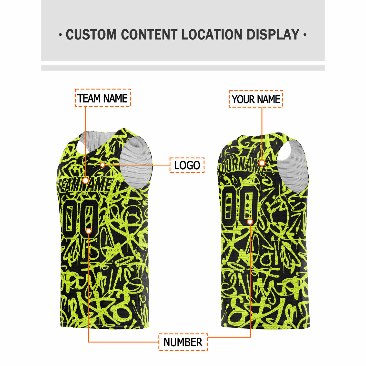 Custom Black & Neon Yellow Graffiti Basketball Jersey - Personalized Team Name, Number & LOGO | Vosoli