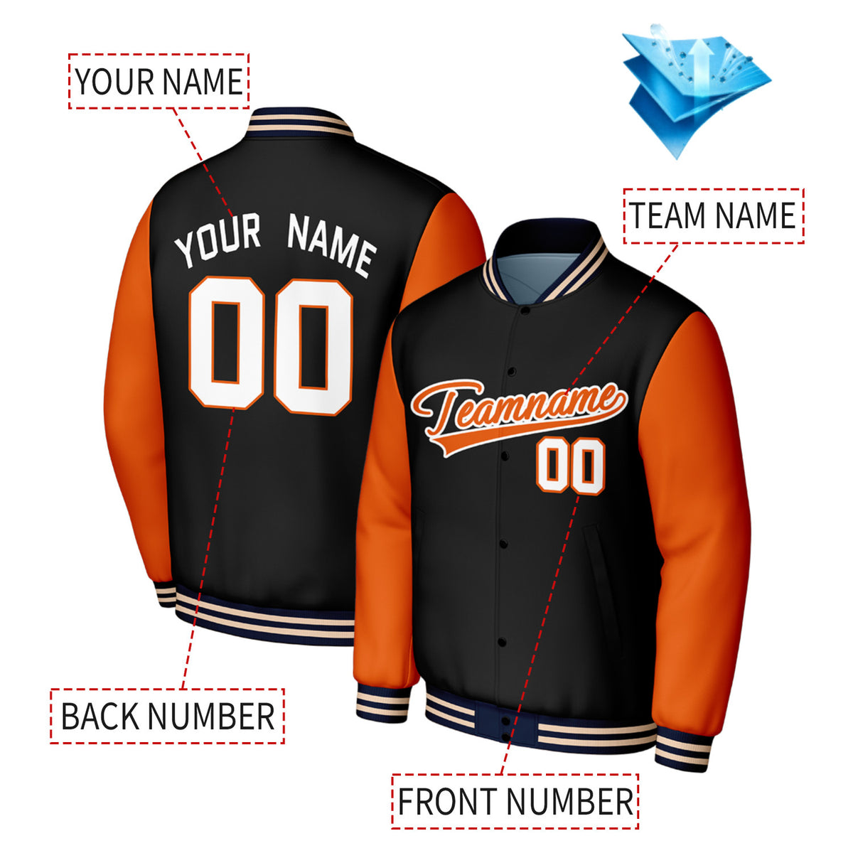 Custom Black & Orange Baseball Jacket | Personalized Letterman Jacket with Stitched Name & Number for Adult & Youth