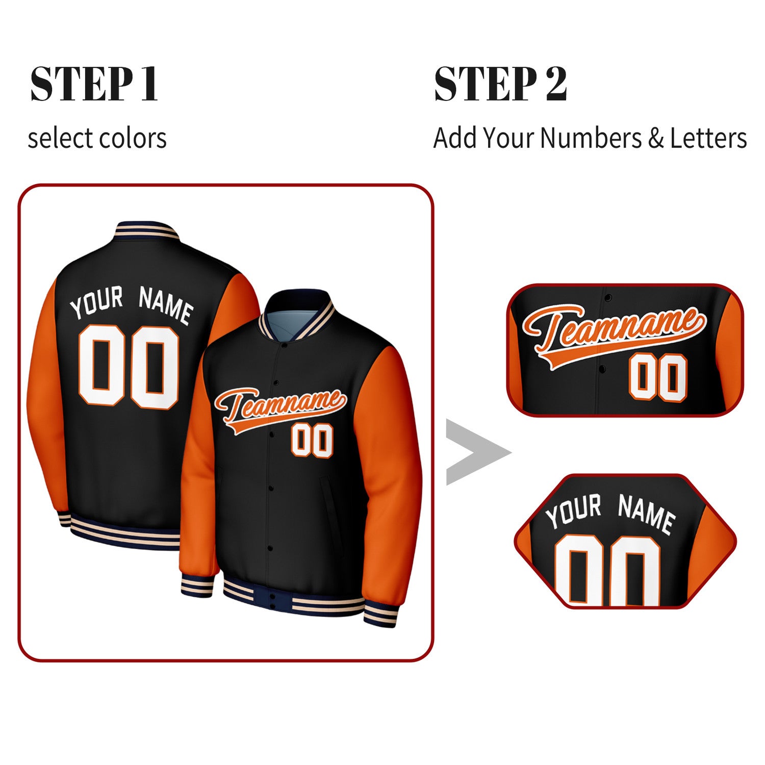 Custom Black & Orange Baseball Jacket | Personalized Letterman Jacket with Stitched Name & Number for Adult & Youth