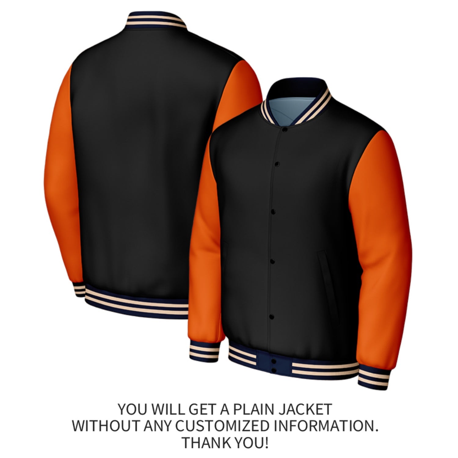 Custom Black & Orange Baseball Jacket | Personalized Letterman Jacket with Stitched Name & Number for Adult & Youth